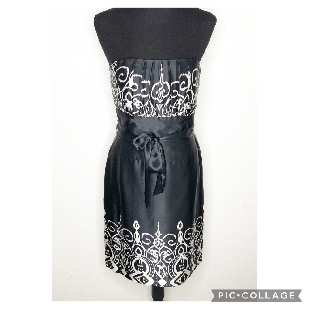WHBM black white silk belted strapless dress size‎ 6 elegant cocktail wedding